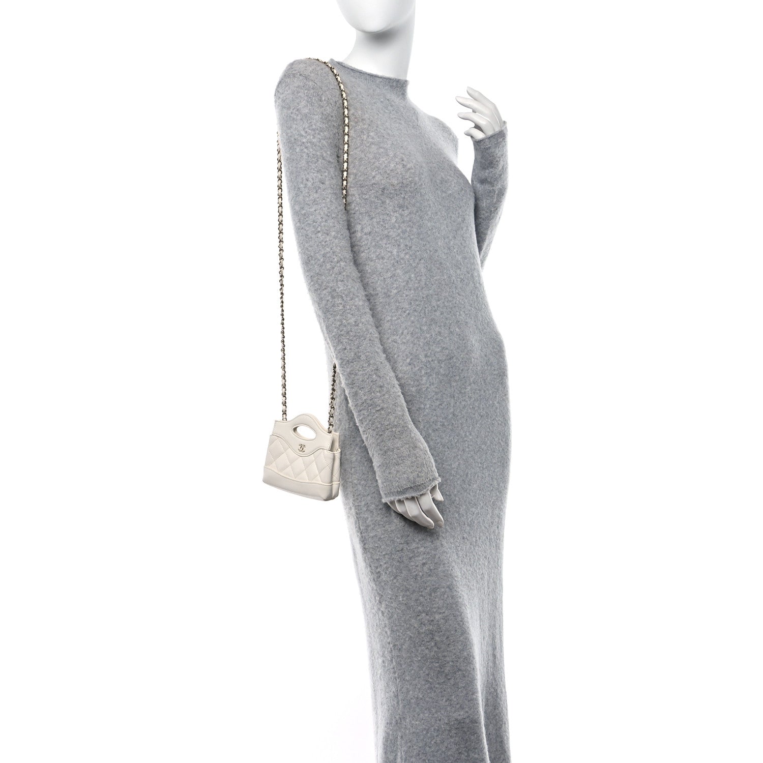 Shiny Lambskin Quilted Micro 31 Clutch With Chain White