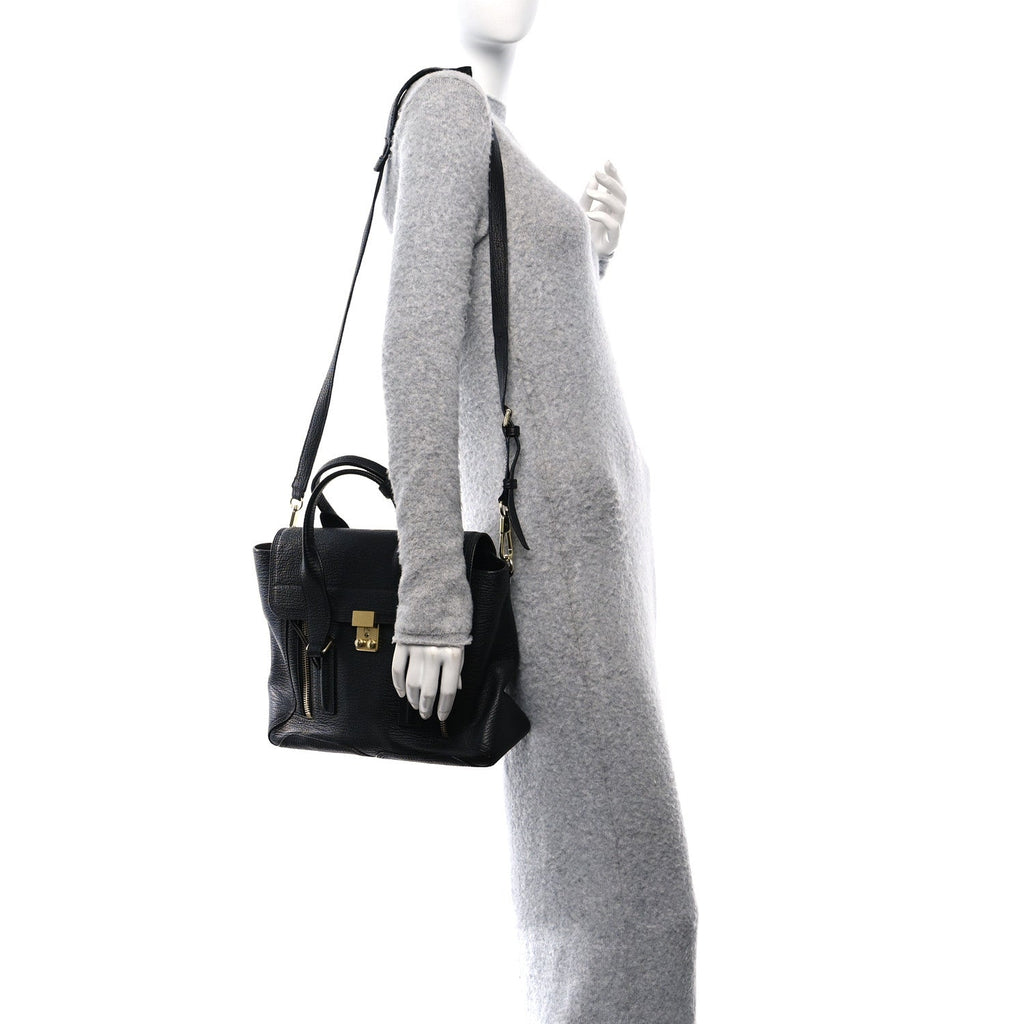 Textured Calfskin Medium Pashli Satchel Black