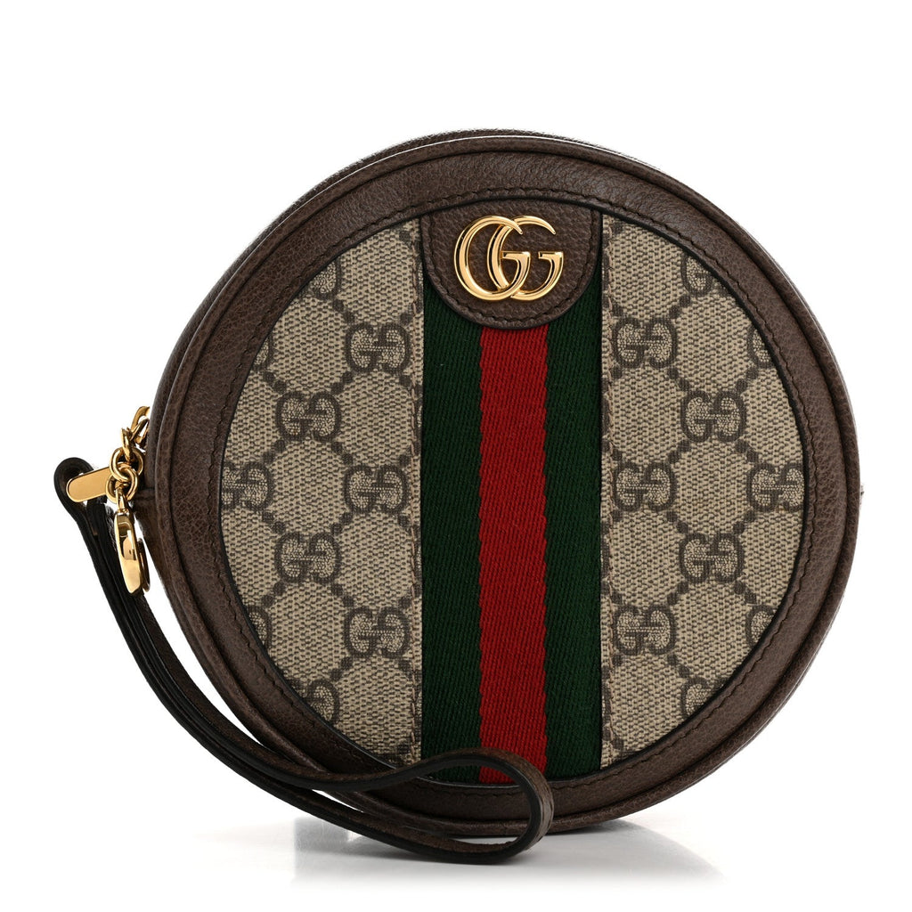GG Supreme Monogram Web Ophidia Circle Wristlet Beige New Acero