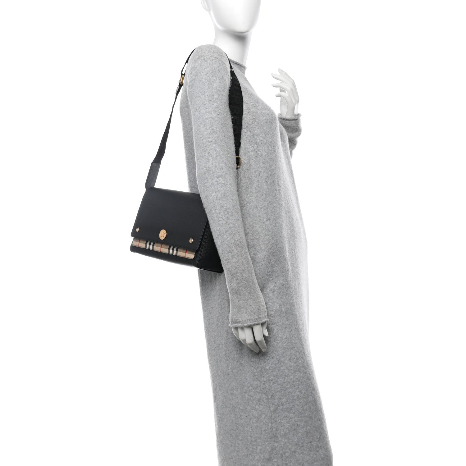 Grainy Calfskin Vintage Check Note Crossbody Bag Black