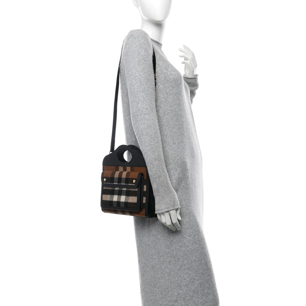 Smooth Calfskin Cashmere Check Mini Pocket Bag Brown