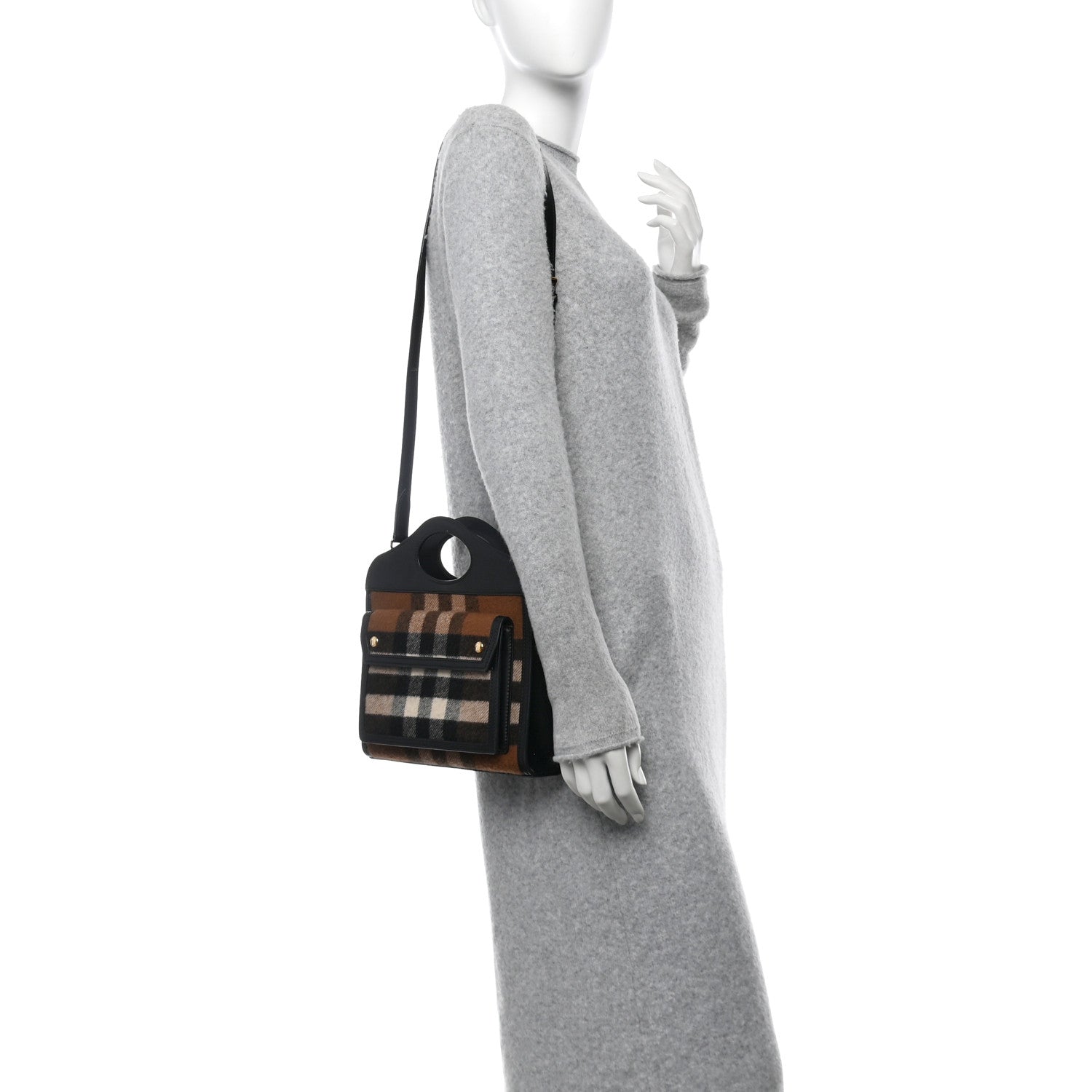 Smooth Calfskin Cashmere Check Mini Pocket Bag Brown