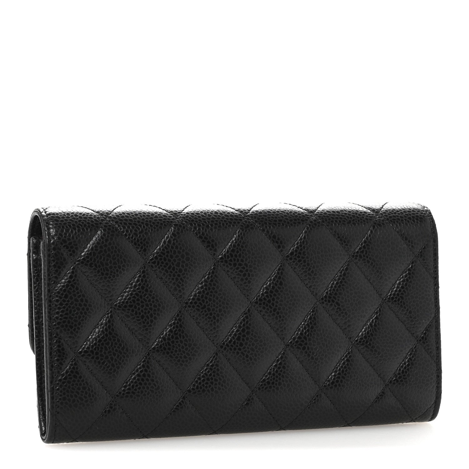 Caviar Quilted Large Gusset Flap Wallet Black