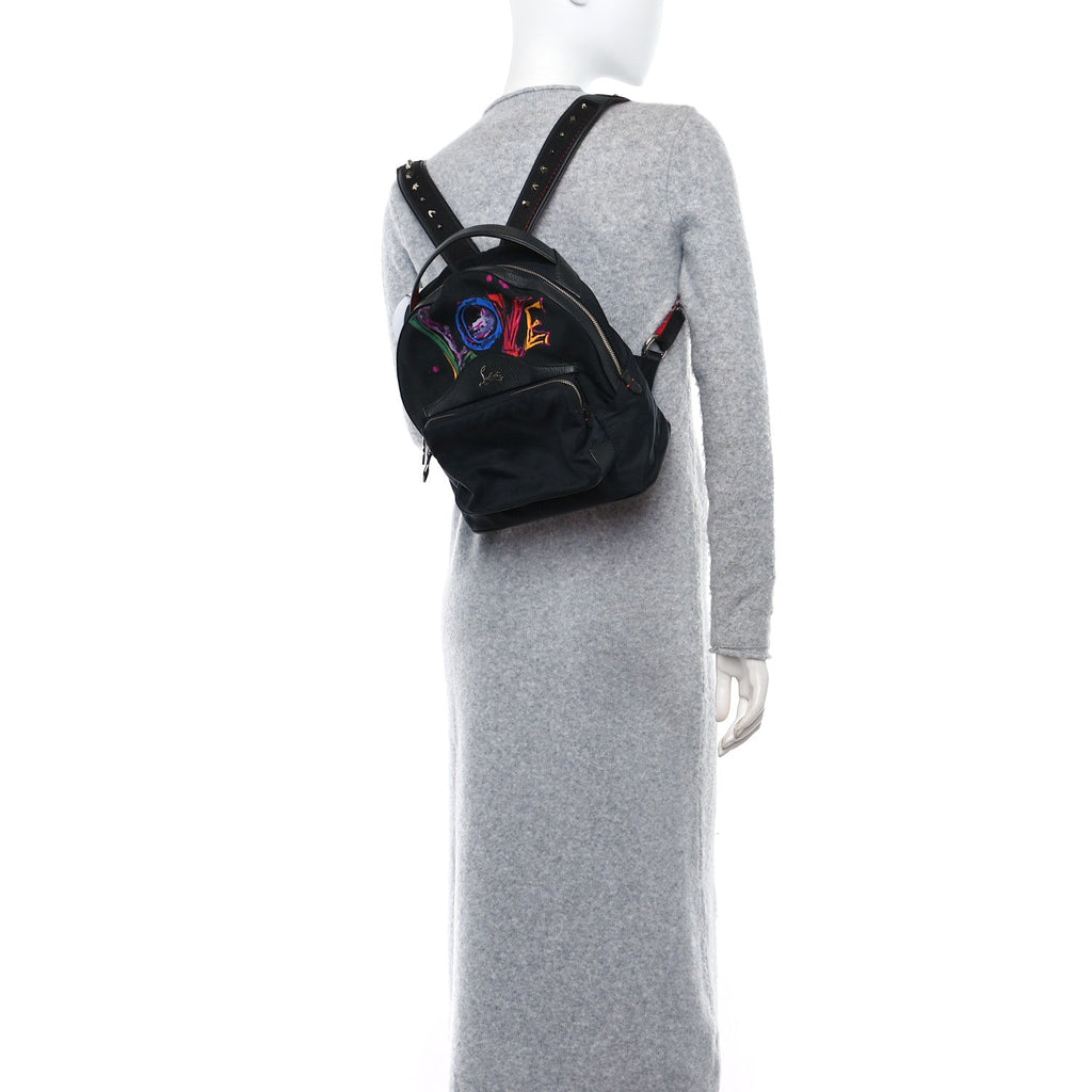 Nylon Calfskin Love Small Backloubi Backpack Black