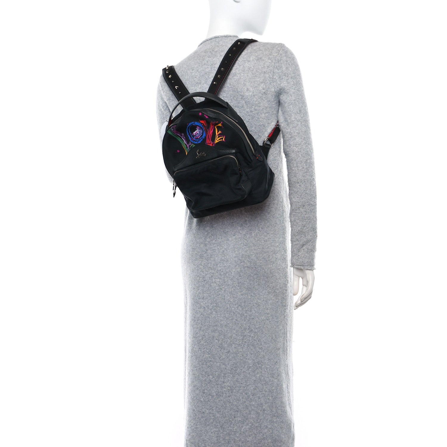 Nylon Calfskin Love Small Backloubi Backpack Black