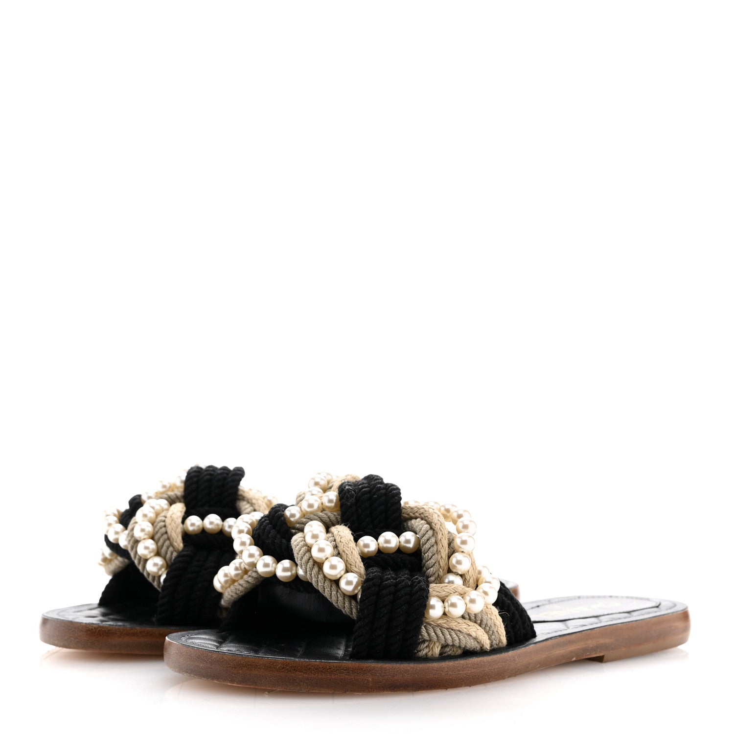 Lambskin Pearl Cord CC Mules 36 Black Beige