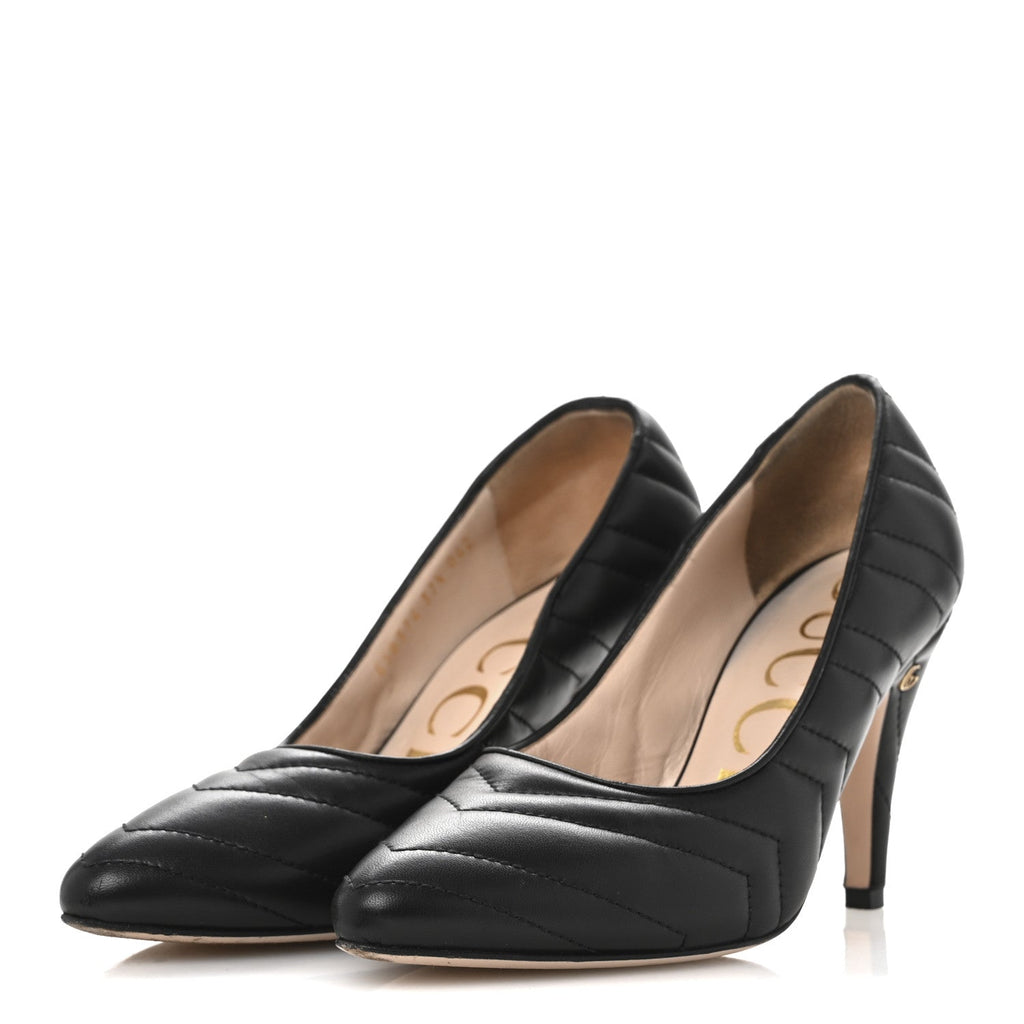 Nappa Charlotte Chevron Matelasse Double G 95mm Pumps 37.5 Black