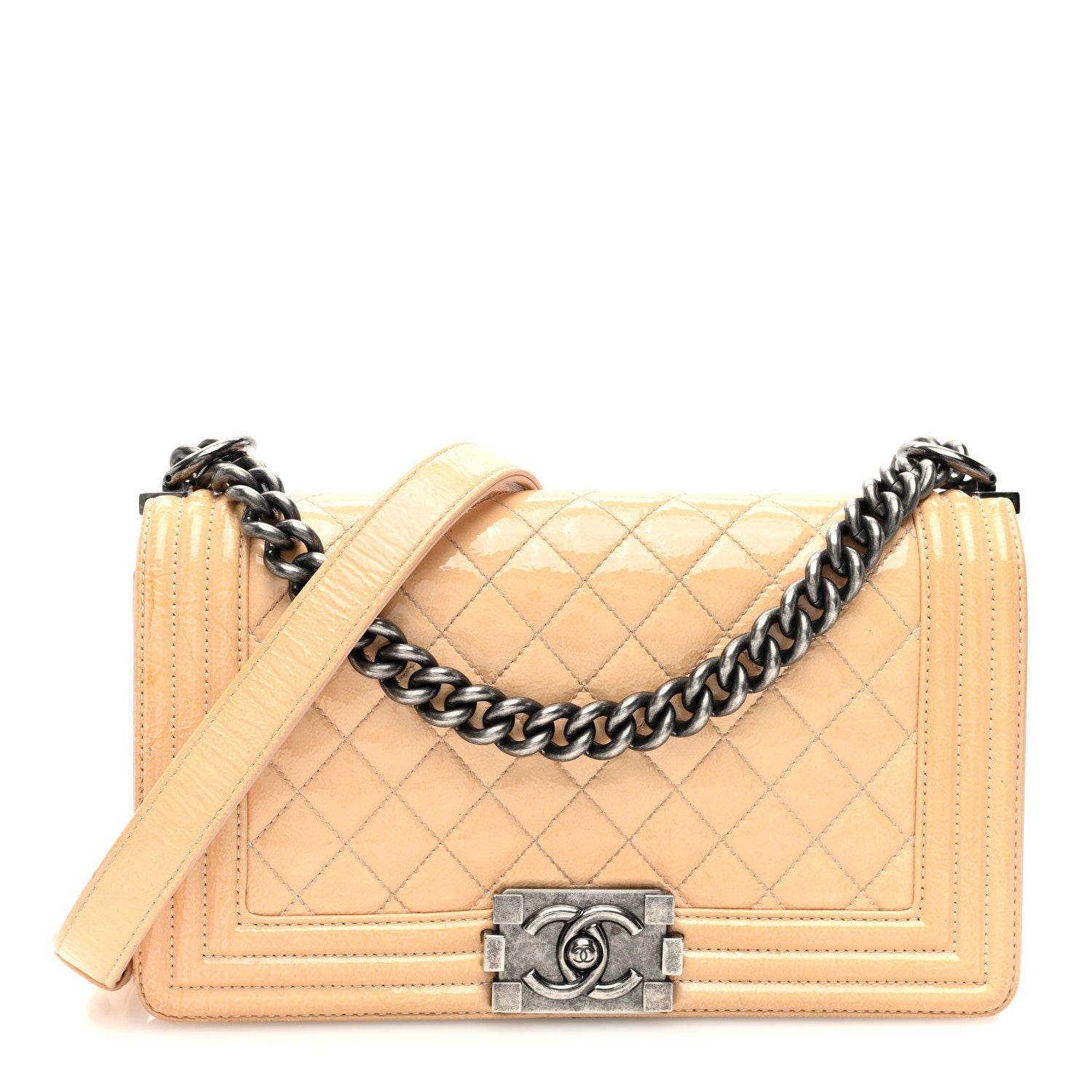 Patent Quilted Medium Boy Flap Beige