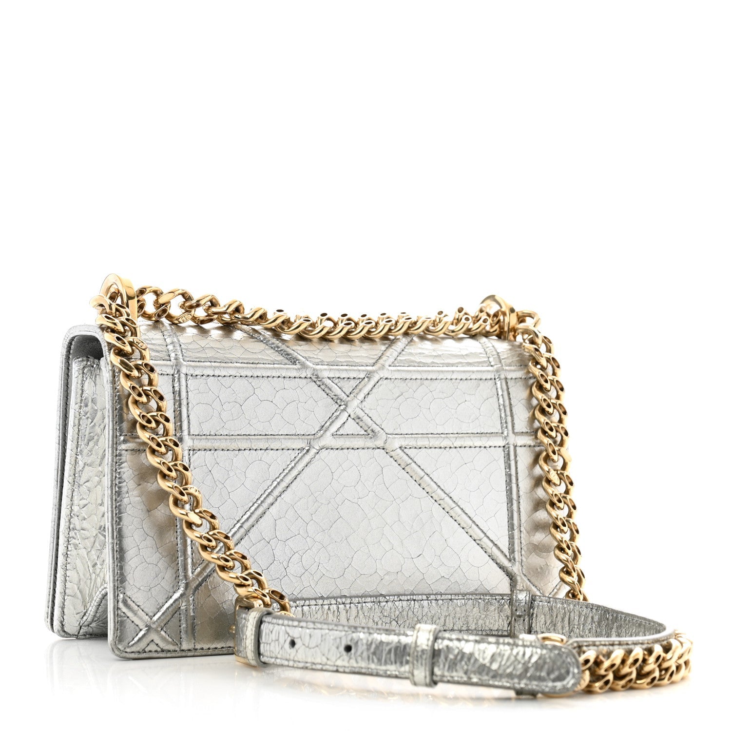 Metallic Ceramic Effect Deerskin Small Diorama Flap Bag Silver