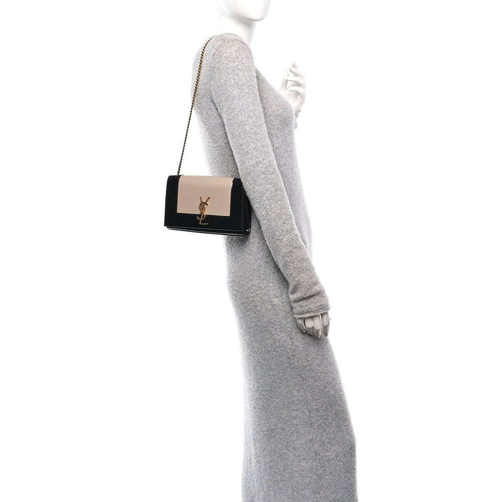 Nappa Patent Calfskin Two-Toned Small Monogram Kate Satchel White Seal