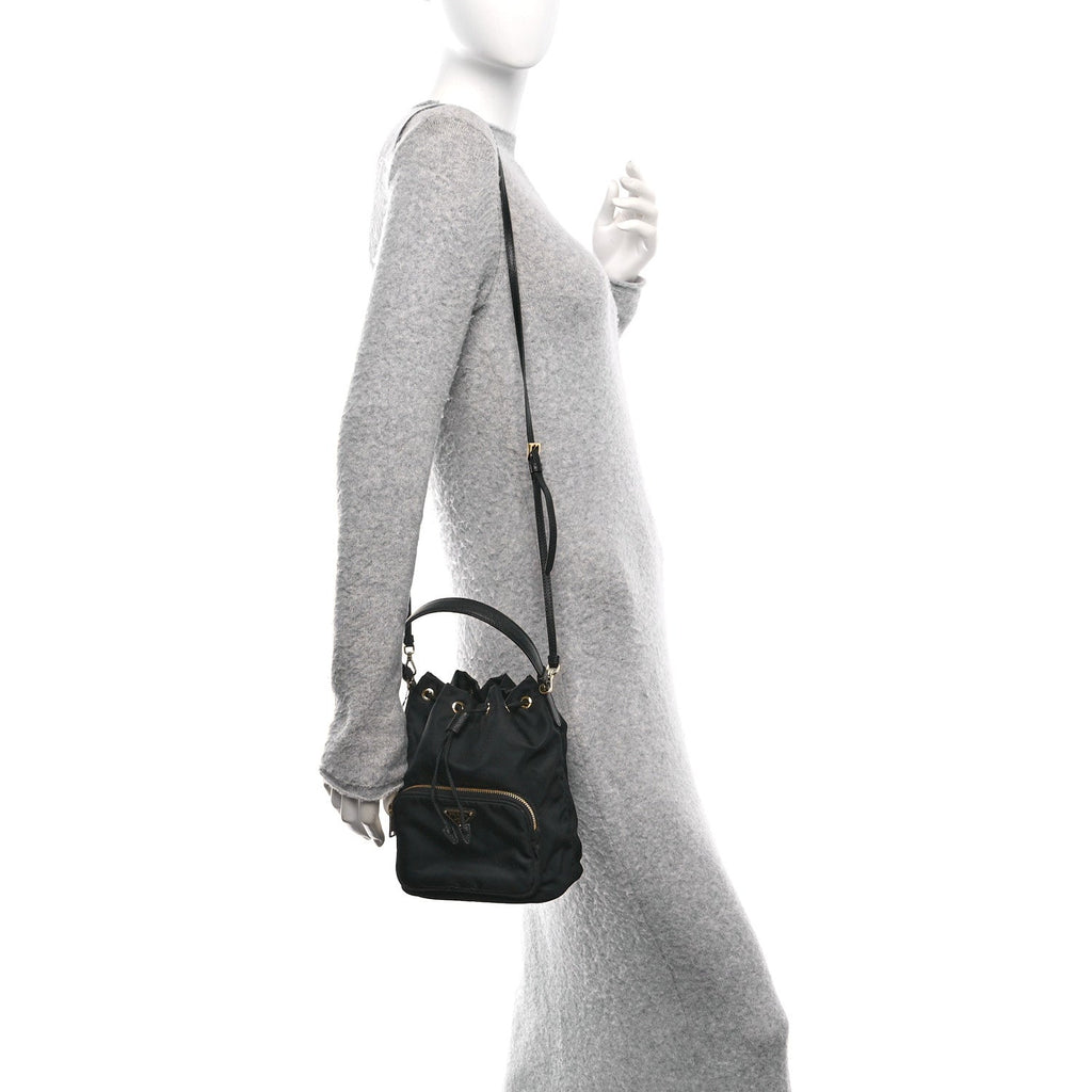 Saffiano Tessuto Nylon Mini Bucket Crossbody Bag Black