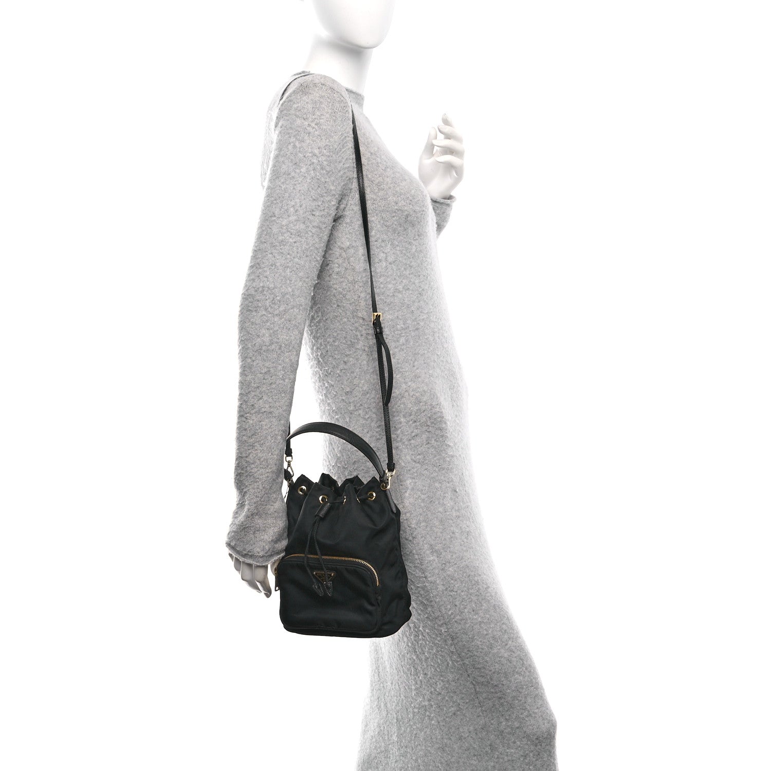 Saffiano Tessuto Nylon Mini Bucket Crossbody Bag Black