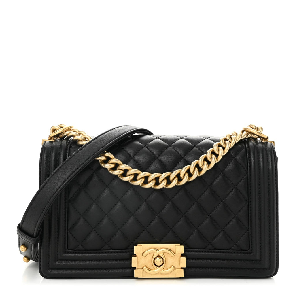 Lambskin Quilted Medium Boy Flap Black