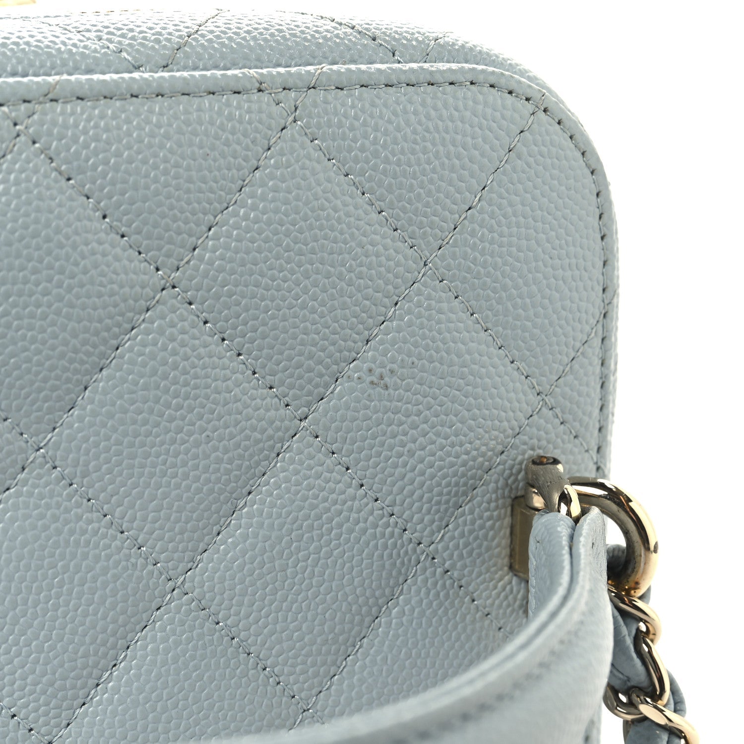 Caviar Quilted Small Top Handle Vanity Case With Chain Light Blue