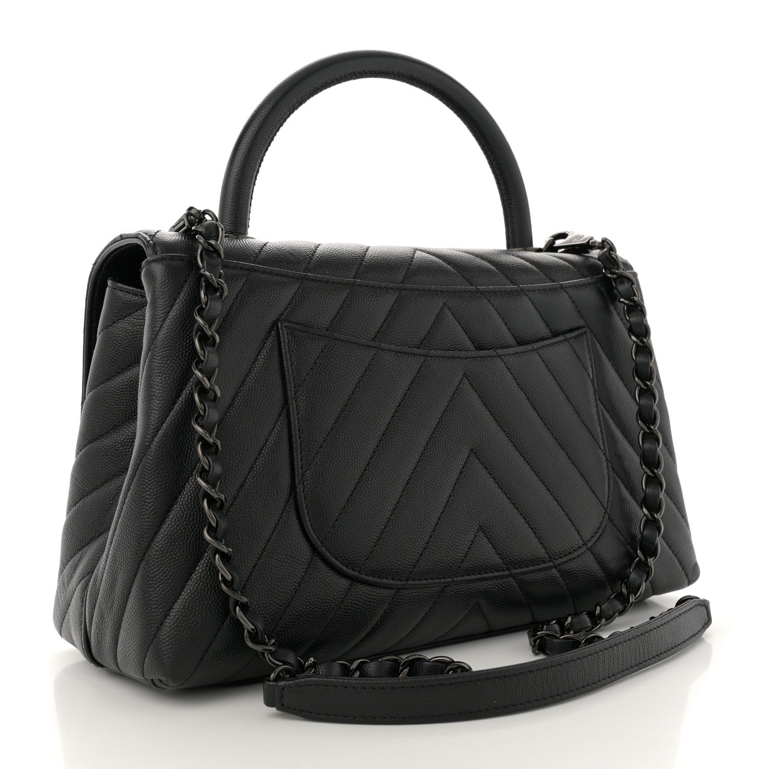 Caviar Chevron Quilted Small Coco Handle Flap So Black