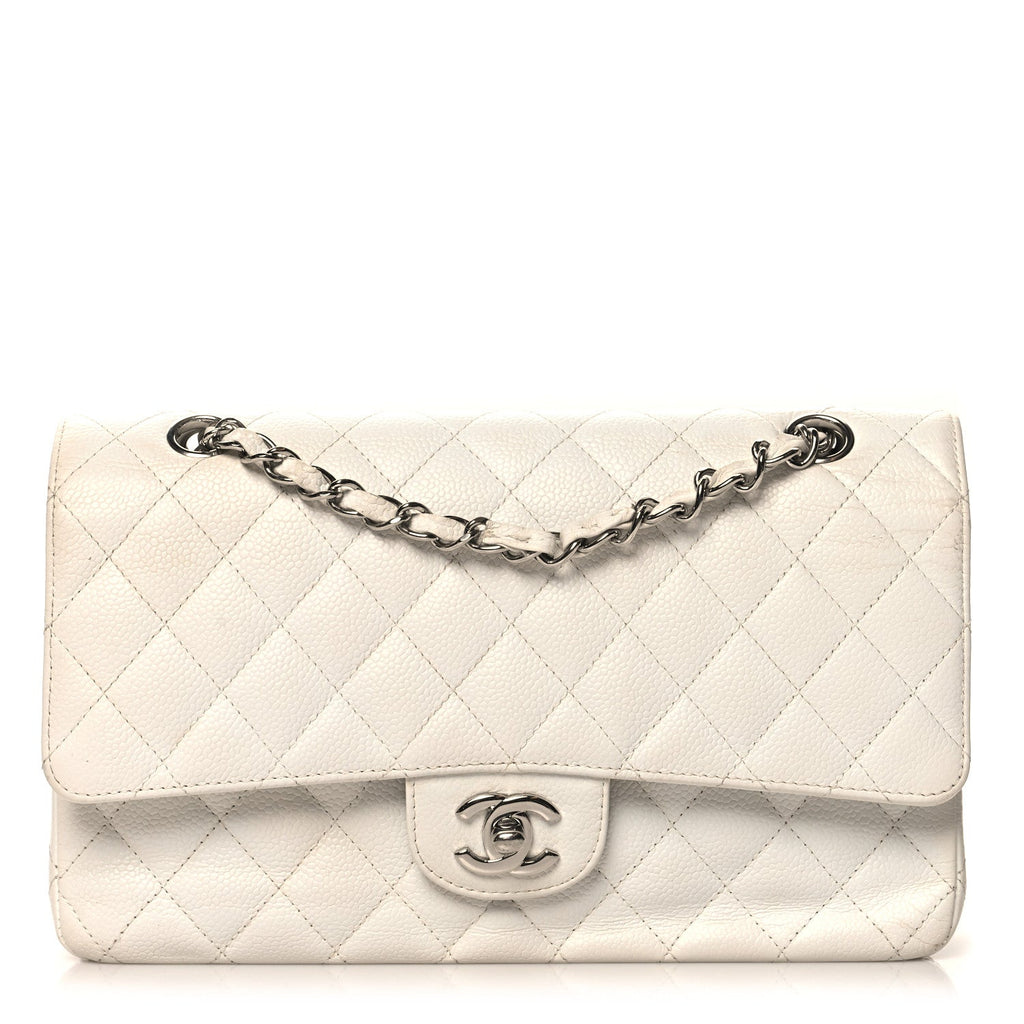 Caviar Quilted Medium Double Flap White