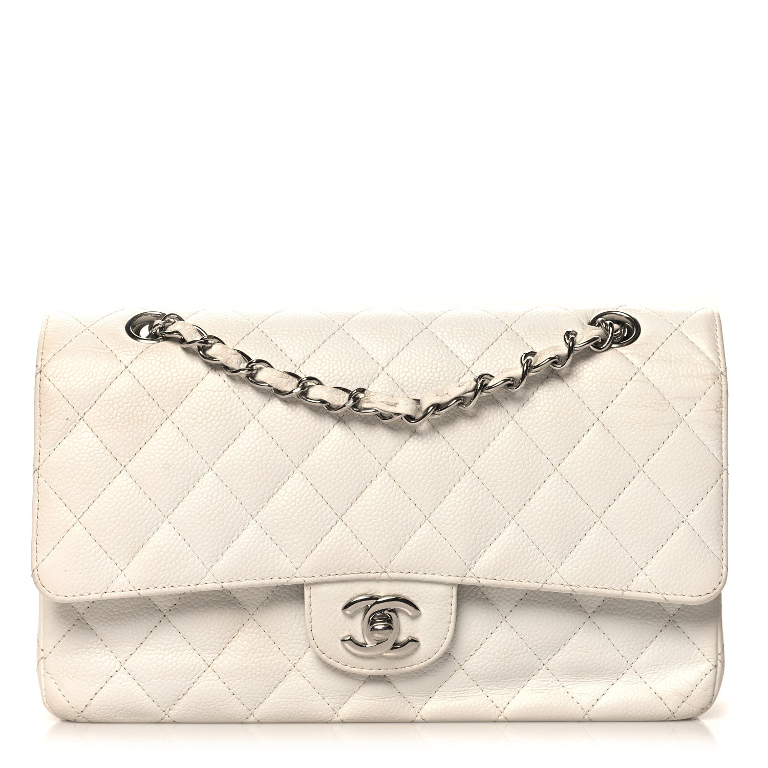 Caviar Quilted Medium Double Flap White