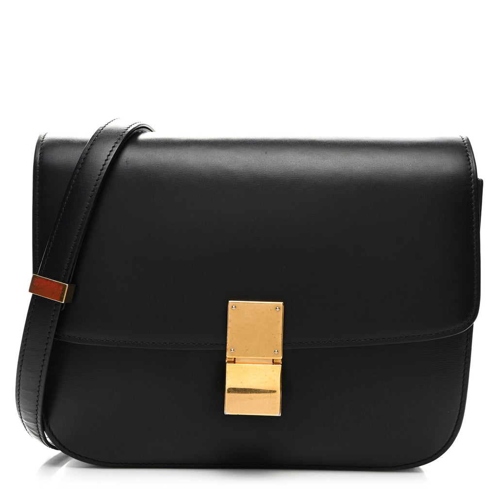 Box Calfskin Medium Classic Box Flap Bag Black