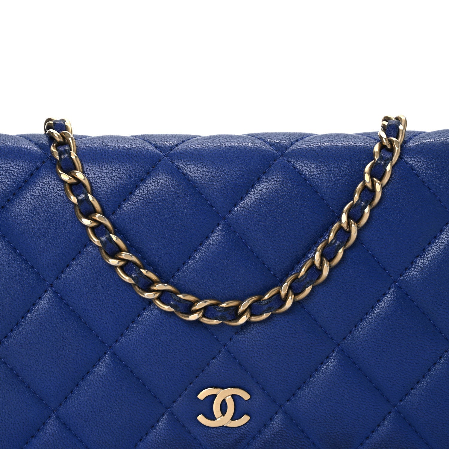 Lambskin Quilted Wallet On Chain WOC  Navy Blue