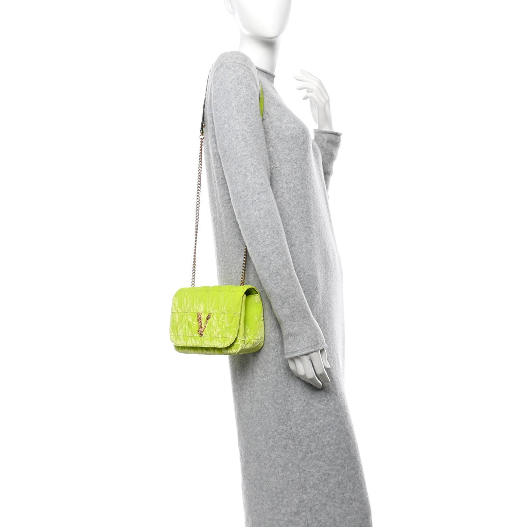 Velvet Quilted Virtus Shoulder Bag Green