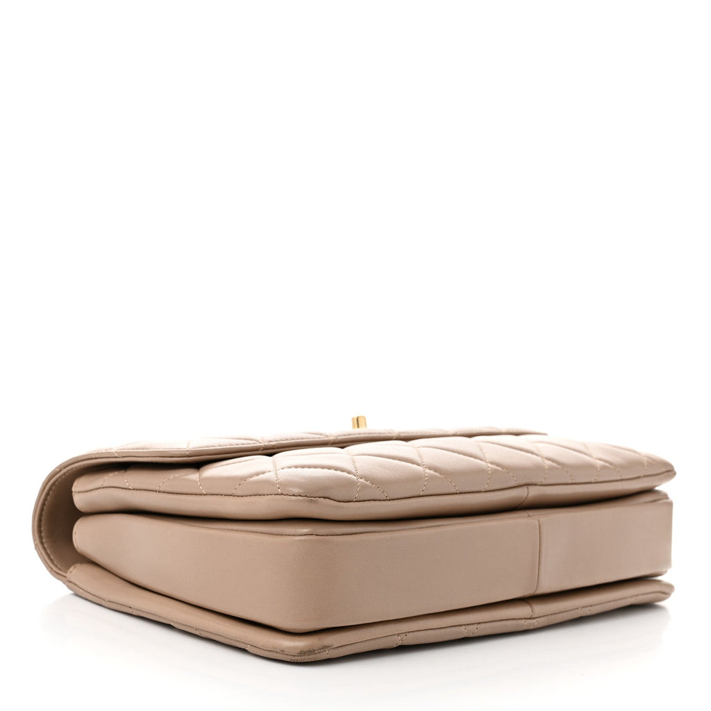 Lambskin Quilted Medium Trendy CC Flap Dual Handle Bag Beige