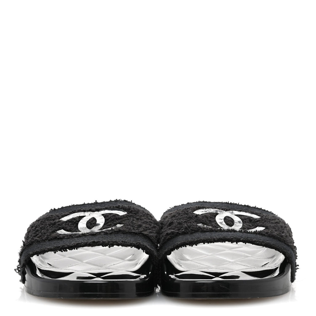 PVC Fabric CC Flat Slide Sandals 39 Black
