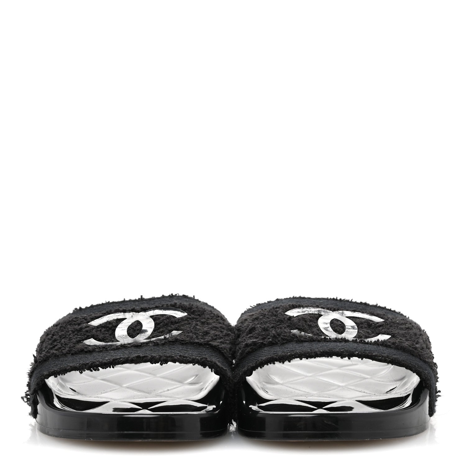 PVC Fabric CC Flat Slide Sandals 39 Black