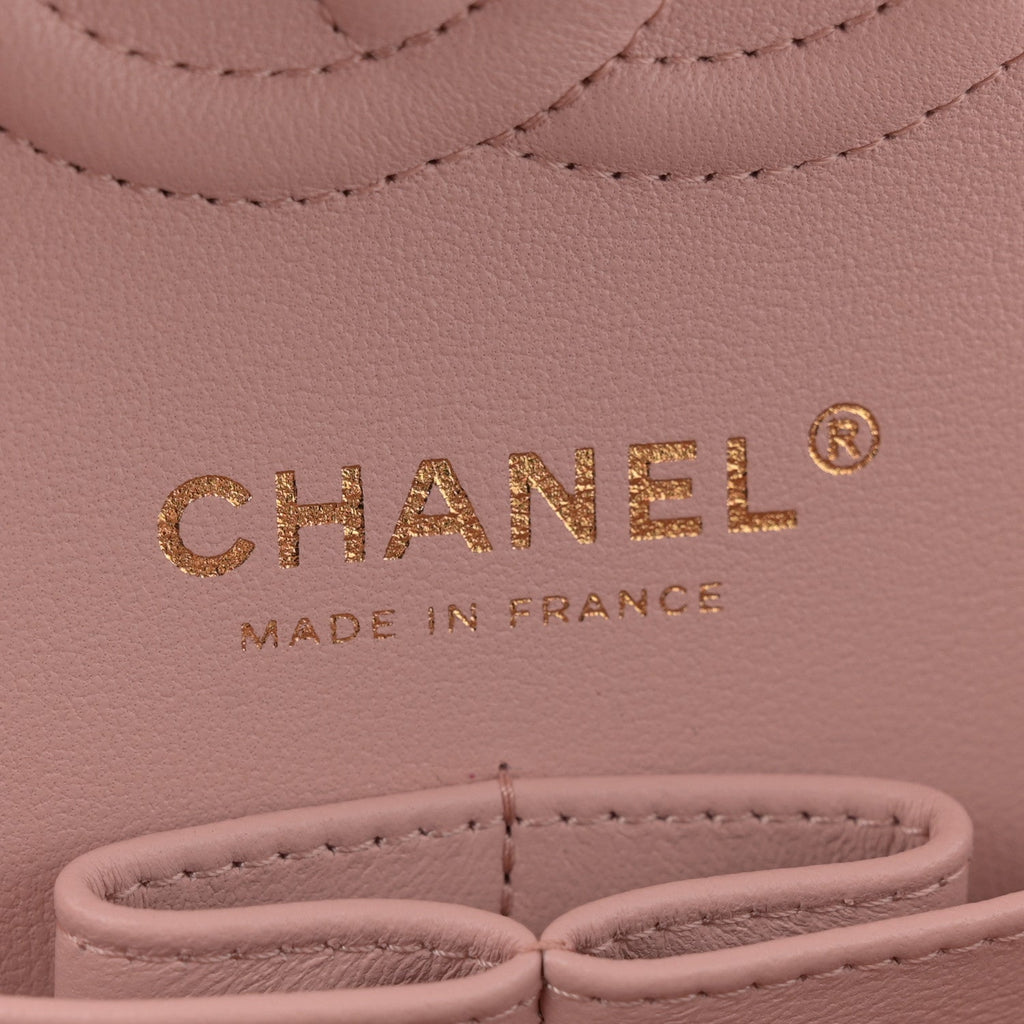 Lambskin Quilted Small Double Flap Light Pink