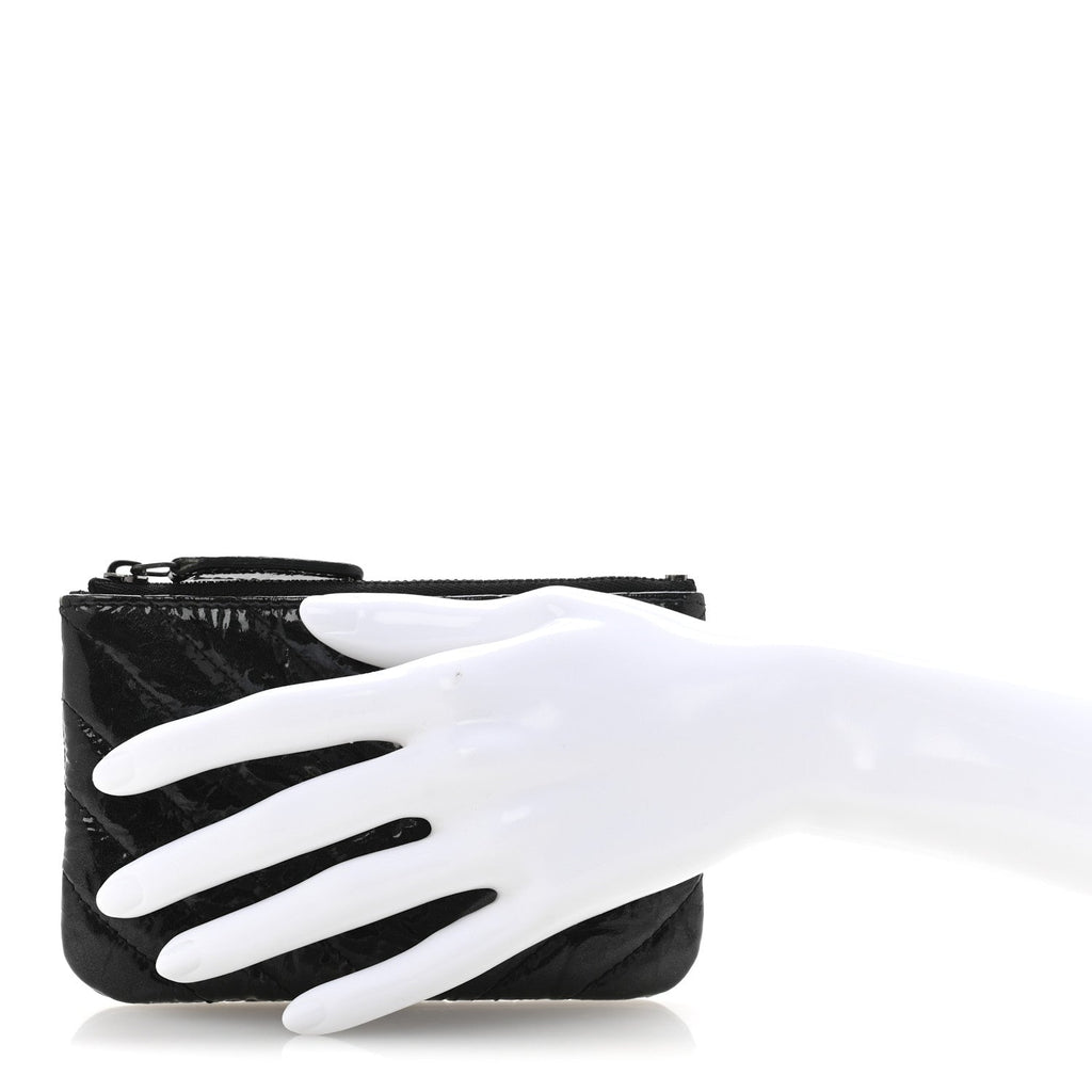 Patent Chevron Quilted Small Reissue Cosmetic Case So Black