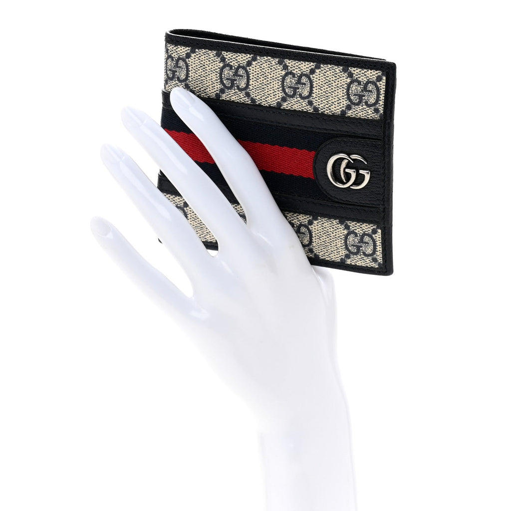 GG Supreme Monogram Web Mens Ophidia Bi-Fold Coin Wallet Beige Blue