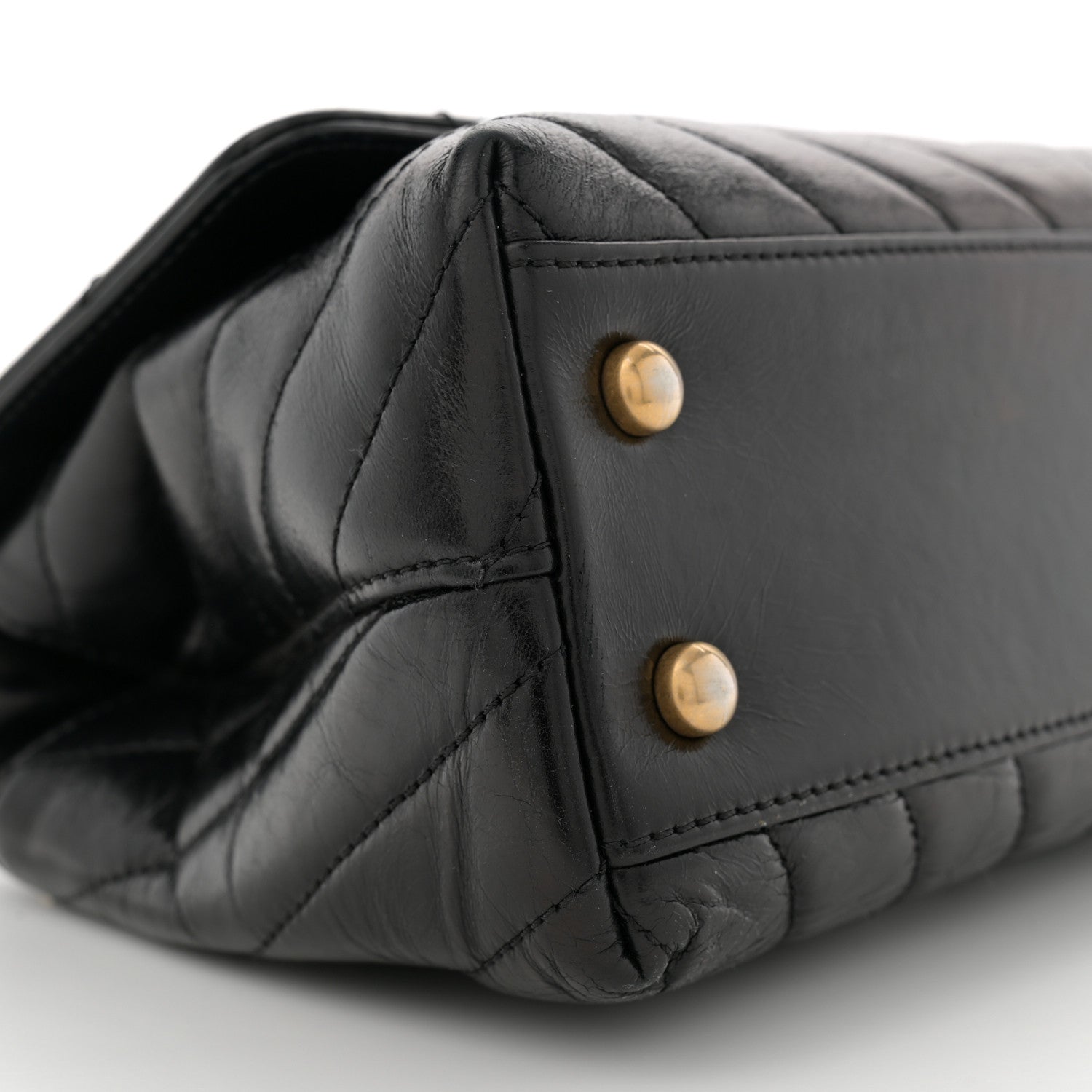Aged Calfskin Chevron Quilted Mini Coco Handle Flap Black