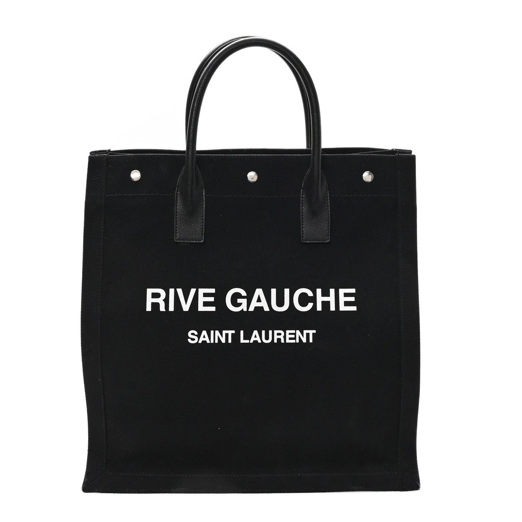 Linen Calfskin Rive Gauche North South Tote Black