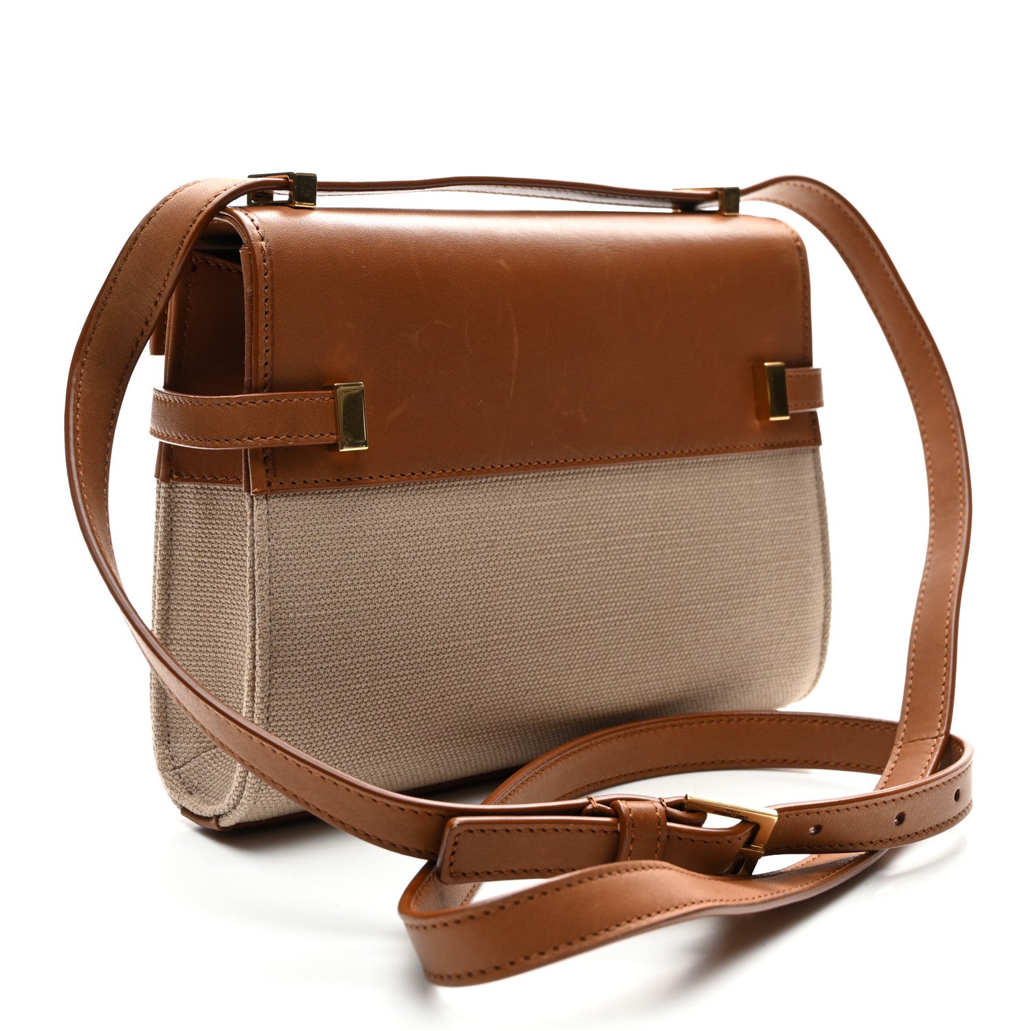 Canvas Calfskin Mini Manhattan Shoulder Bag  Natural Beige Brick
