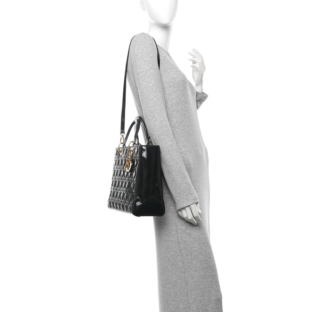 Patent Cannage Large Lady Dior Black