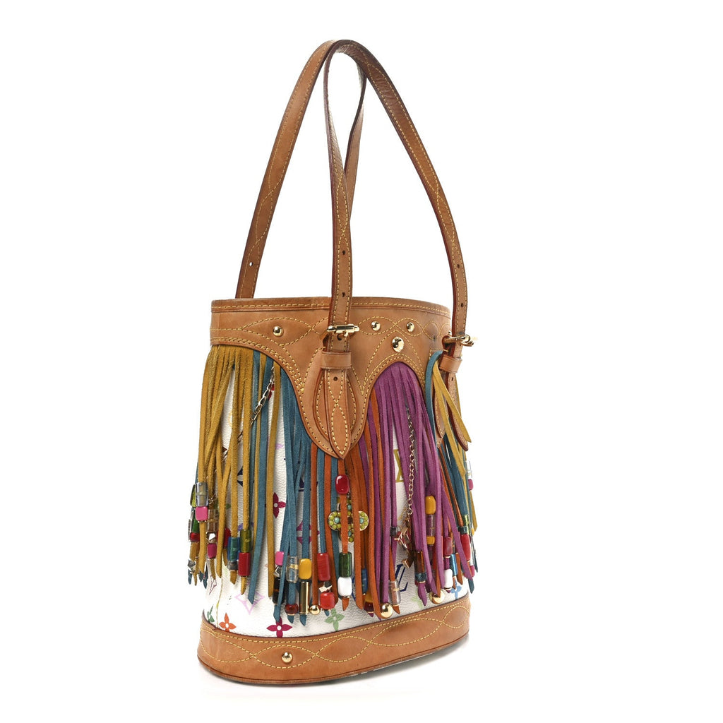 Monogram Multicolor Fringe Bucket White
