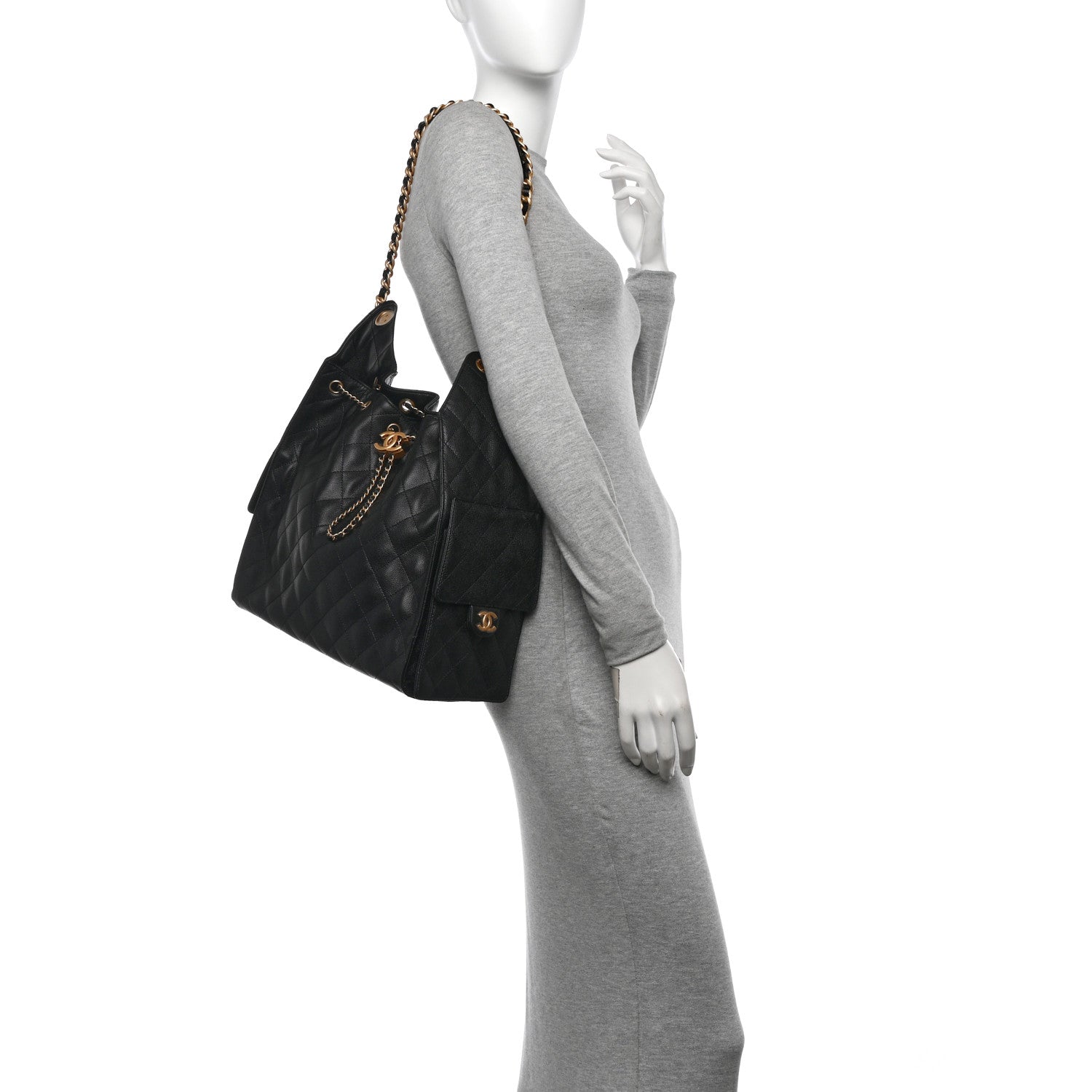 Caviar Quilted Medium Chanel 25 Handbag Black