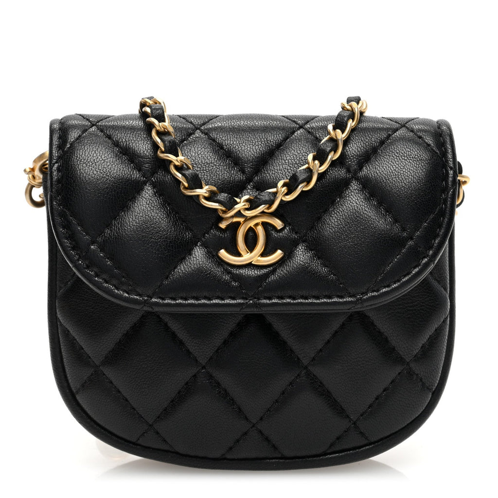 Lambskin Quilted Pearl Crush Waist Bag Black