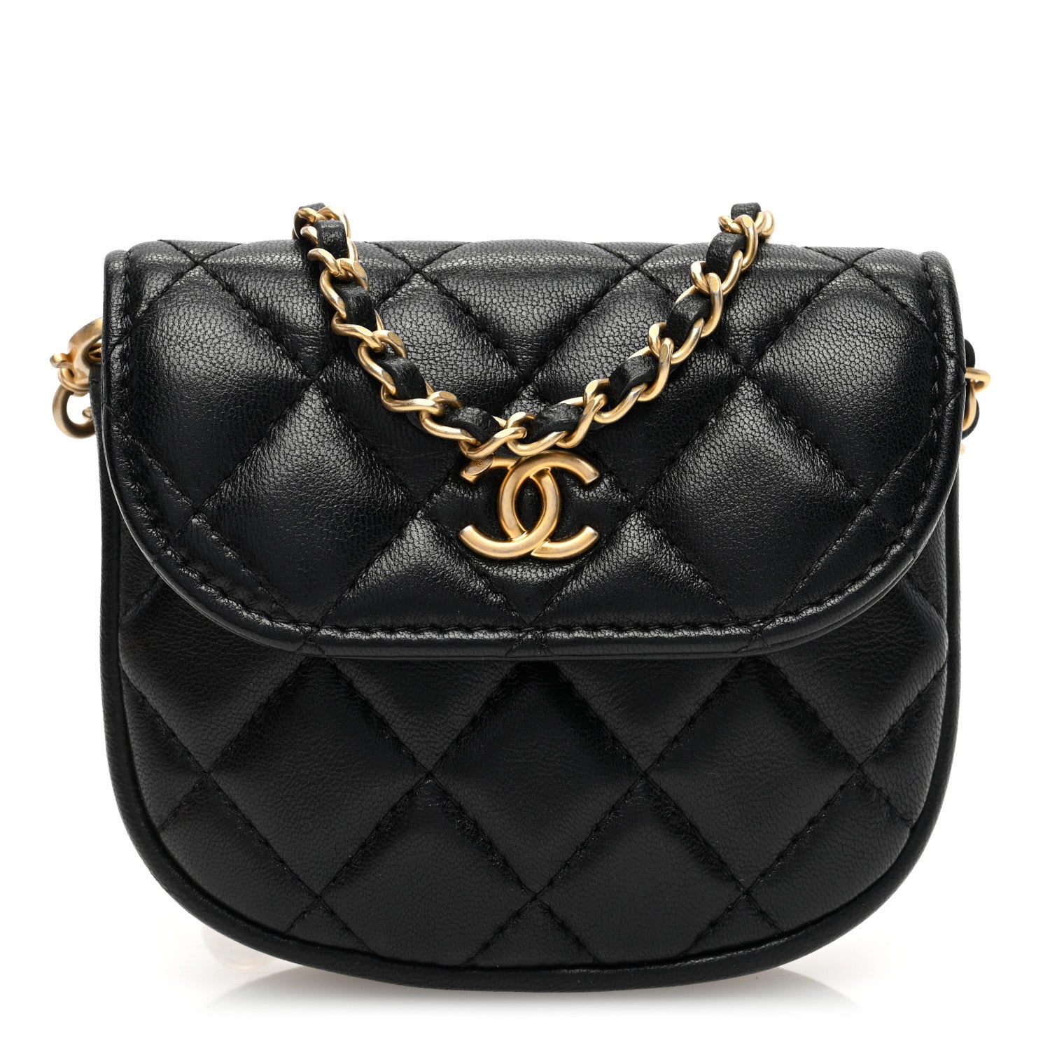 Lambskin Quilted Pearl Crush Waist Bag Black