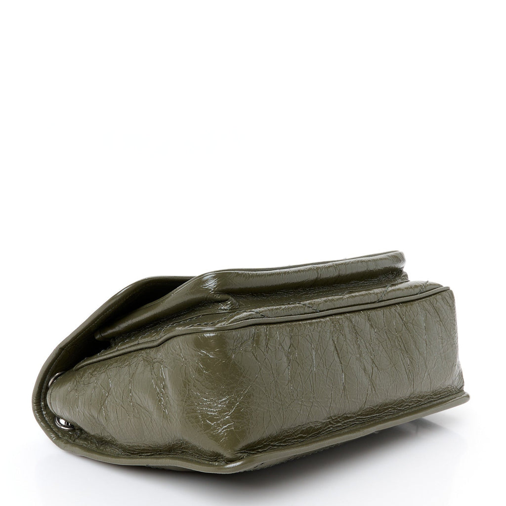 Crinkled Lambskin Matelasse Monogram Medium Niki Chain Satchel Military Olive