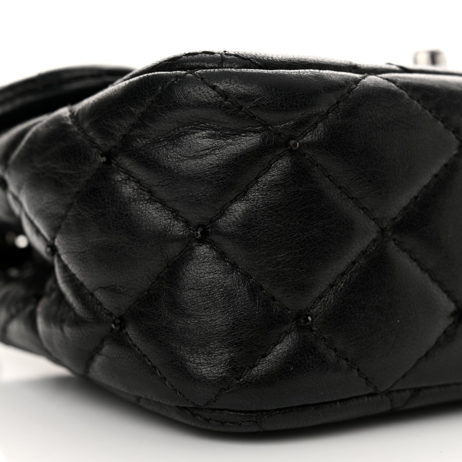 Lambskin Quilted Beaded Extra Mini Rectangular Flap Black