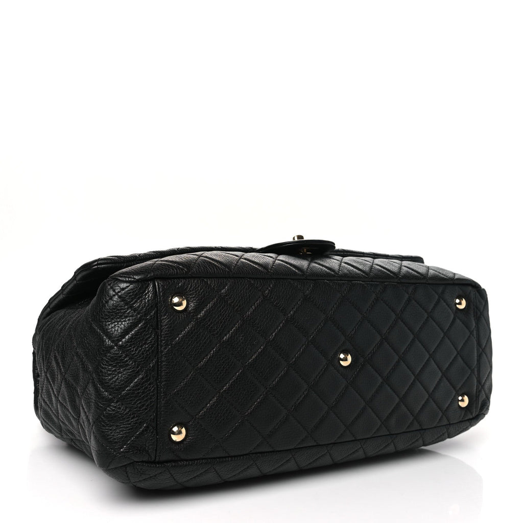 Calfskin Quilted XXL Travel Flap Bag Black