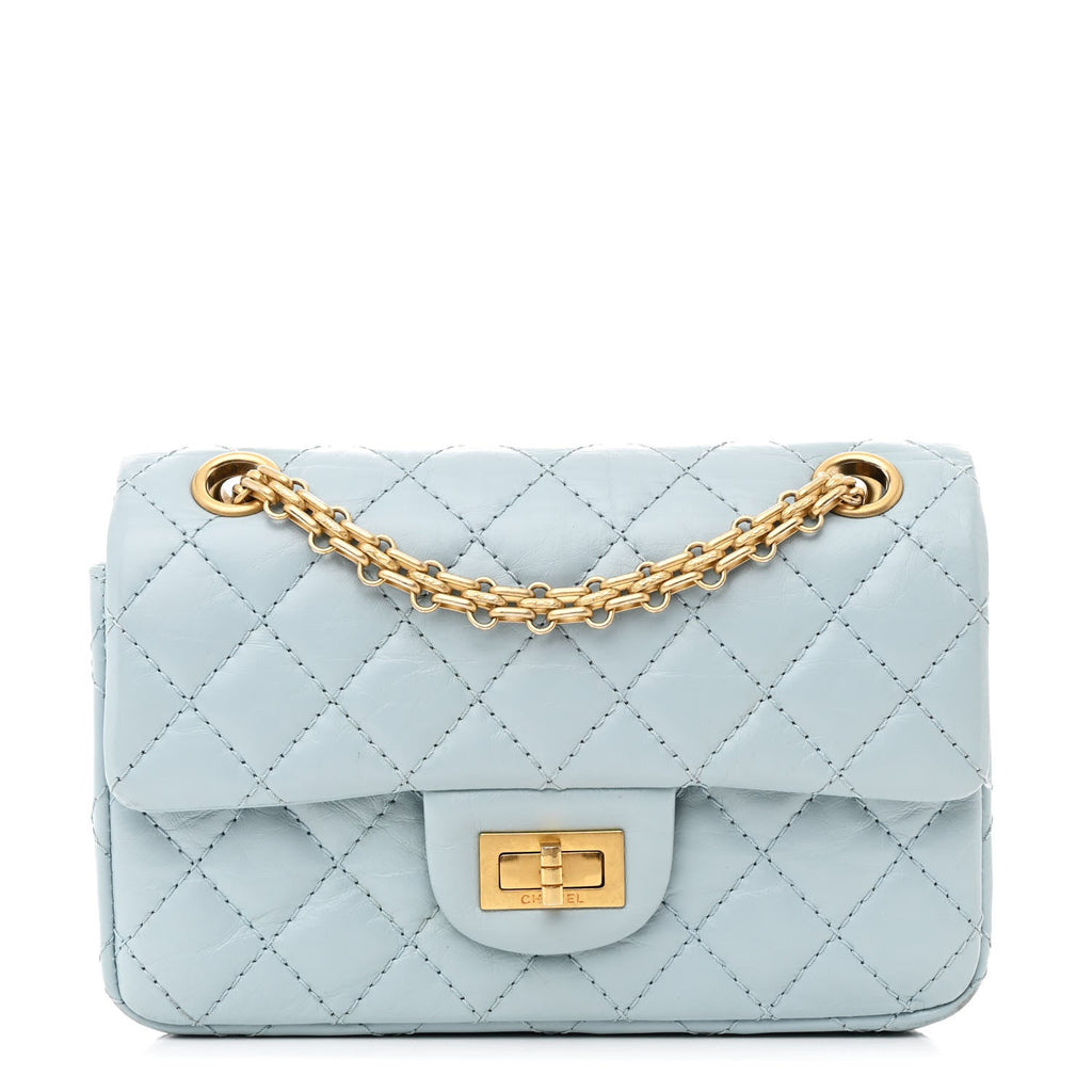 Aged Calfskin Quilted 2.55 Reissue Mini Flap Light Blue