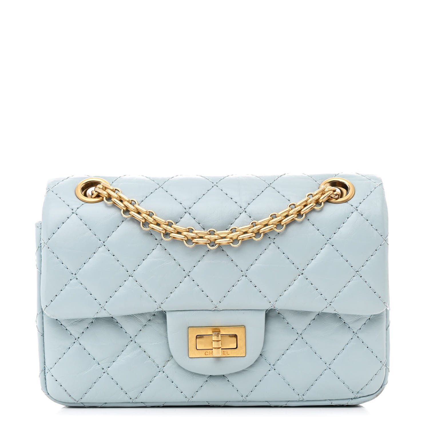Aged Calfskin Quilted 2.55 Reissue Mini Flap Light Blue