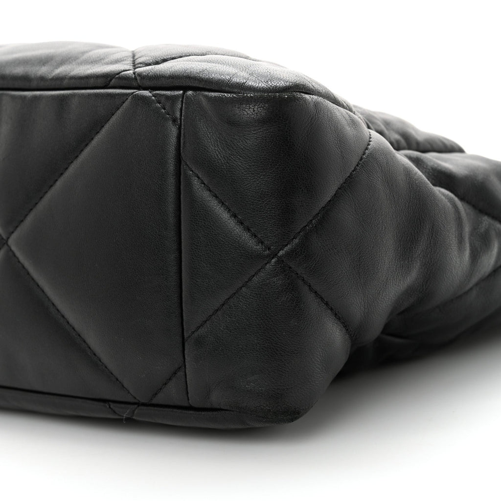 Lambskin Quilted Chanel 19 East West Shopping Bag Black