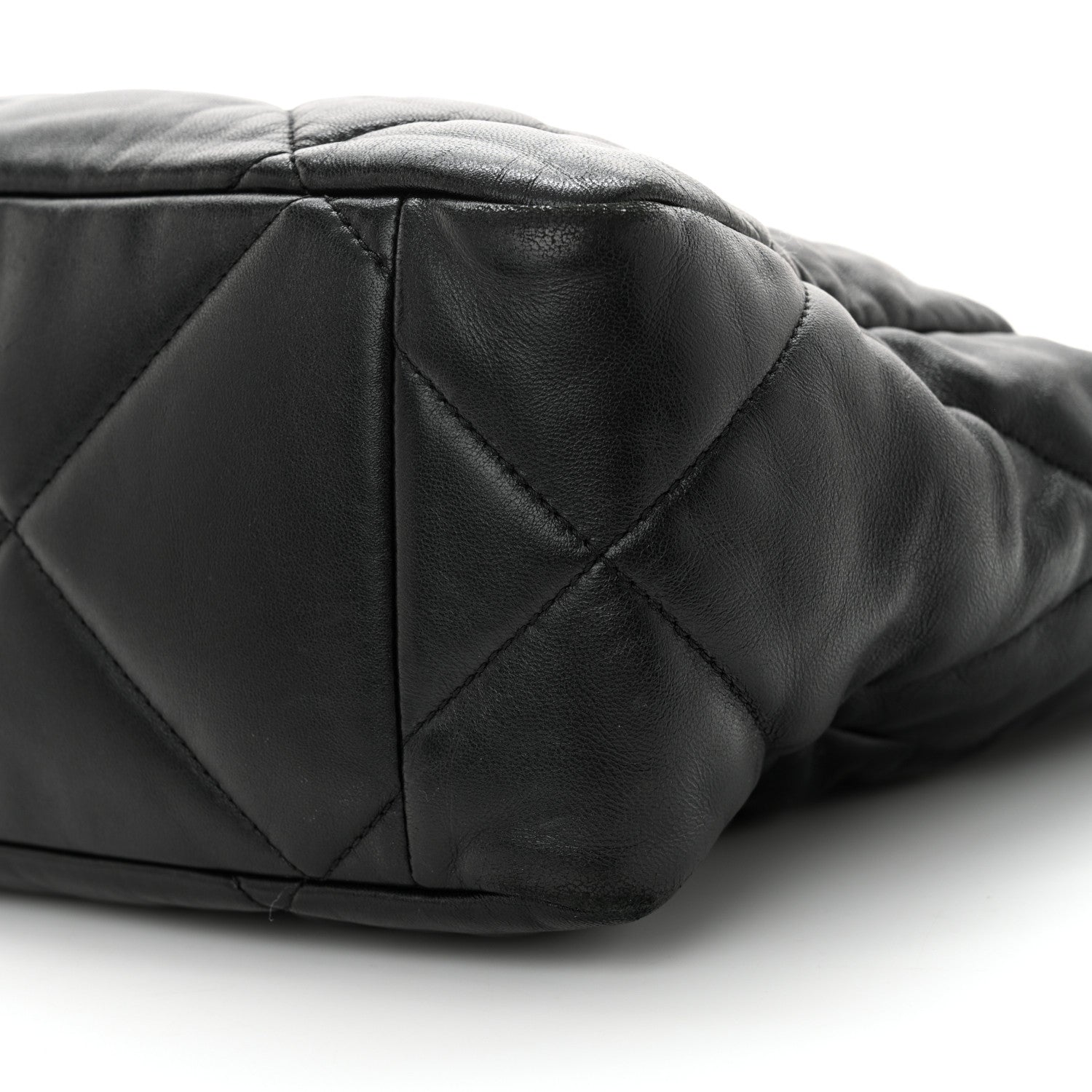 Lambskin Quilted Chanel 19 East West Shopping Bag Black