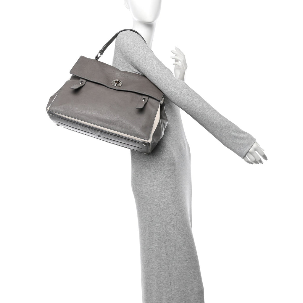 Calfskin Canvas Large Muse Two Grey