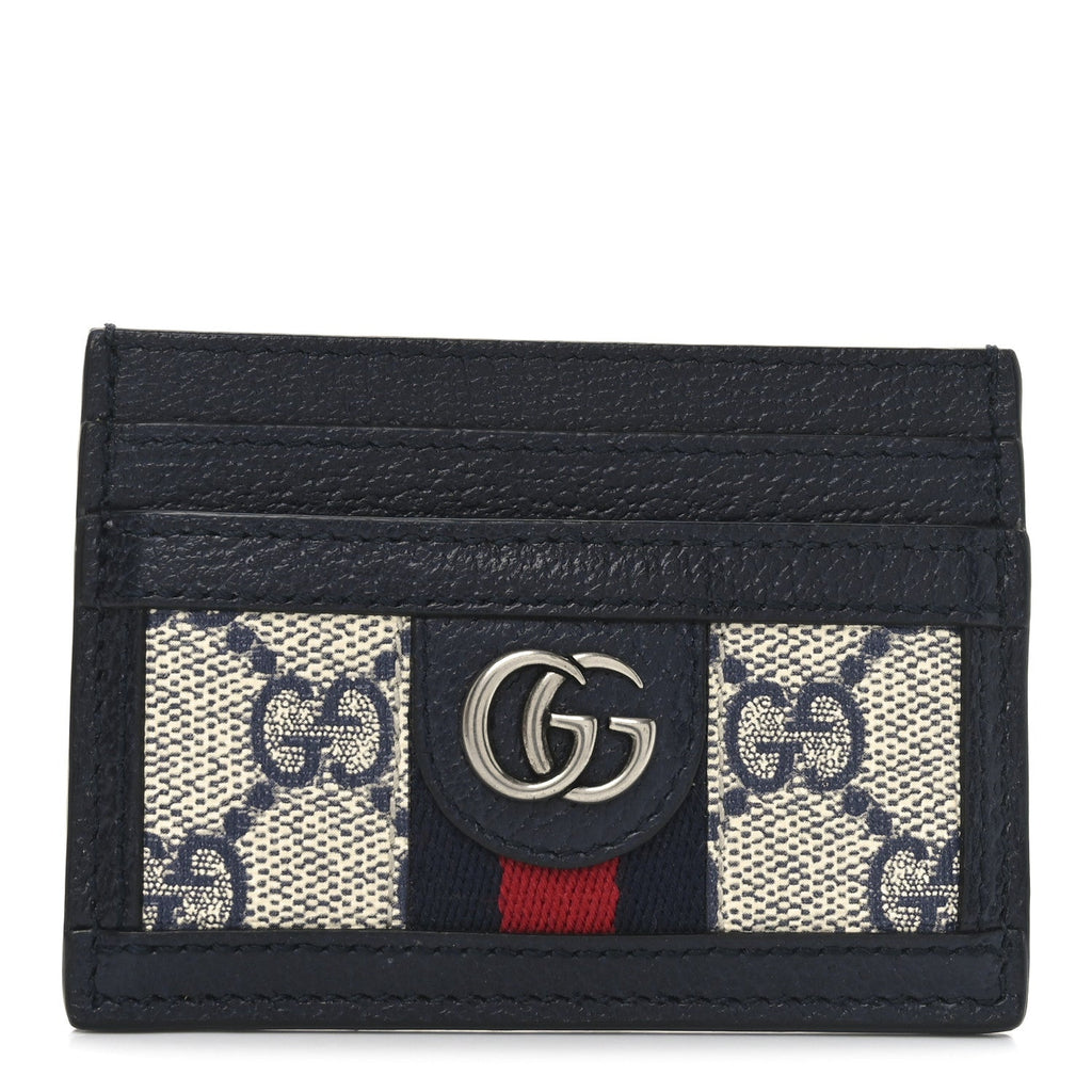 GG Supreme Monogram Textured Dollar Calfskin Web Ophidia  Holder Beige Blue