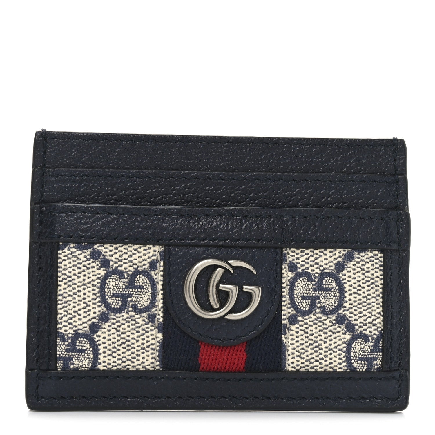 GG Supreme Monogram Textured Dollar Calfskin Web Ophidia  Holder Beige Blue