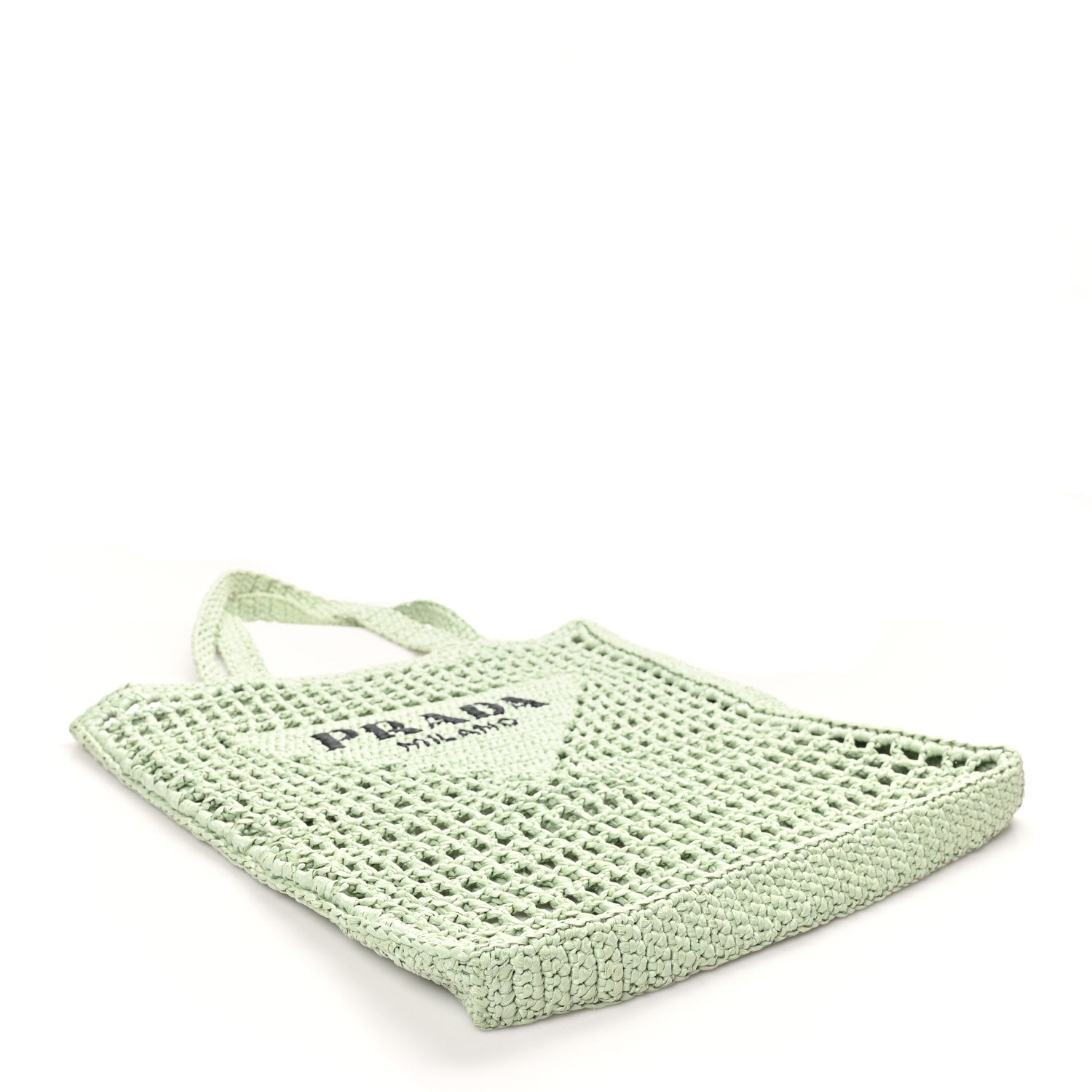 Yarn Raffia Effect Crochet Logo Embroidered Tote Bag Acqua