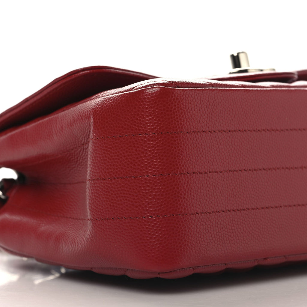 Caviar Chevron Quilted Mini Square Flap Red